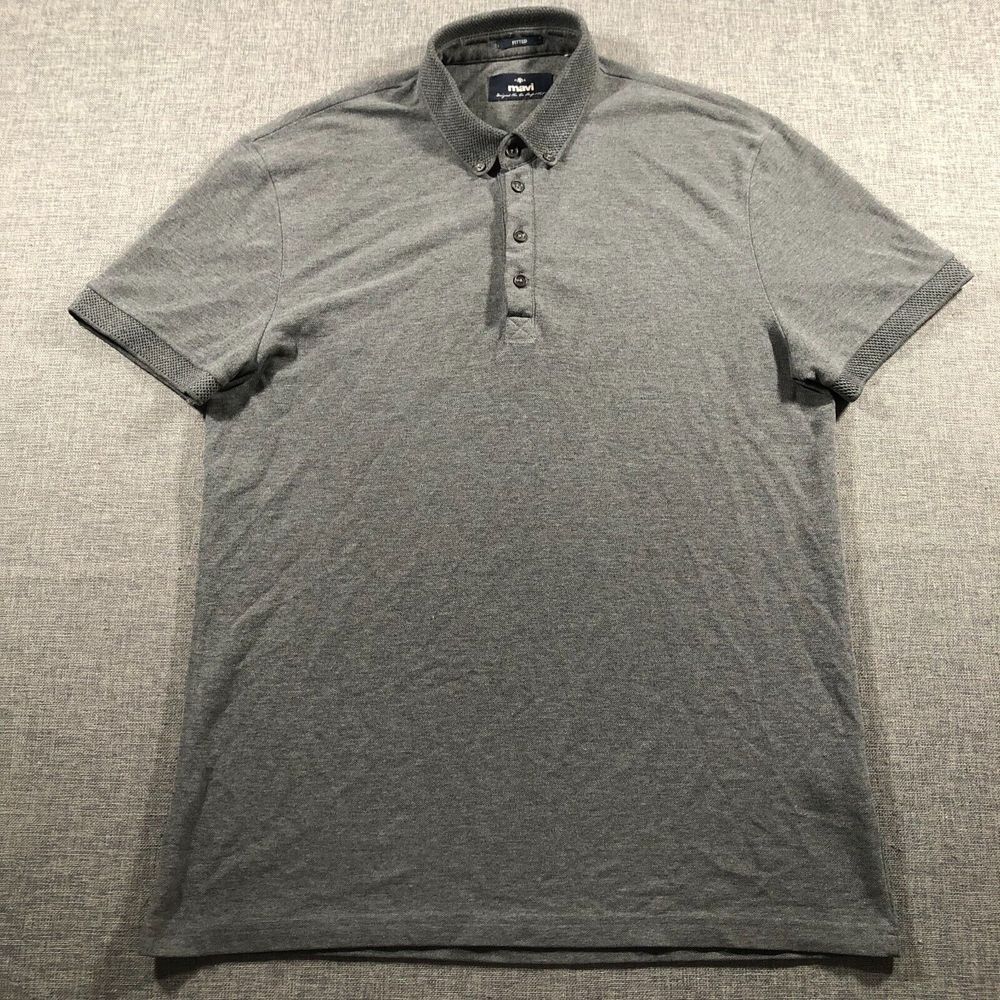 Mavi Jeans Fitted Polo Shirt Mens Size Large Grey Short‎ Sleeve Stretch